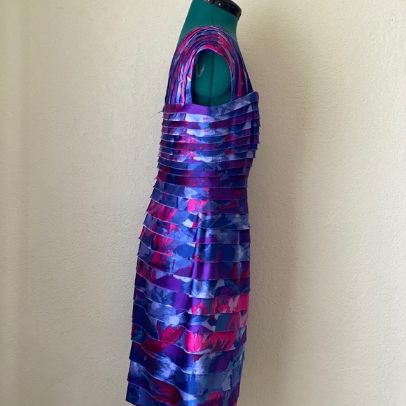 SOLD RAINBOW JONES NEW YORK COLORFUL PINK AND PURPLE PLEATED MIDI DRESS SIZE 8 - Picture 4 of 7